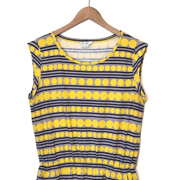 Boden Polkadot Stripe Scoop Neck Short Sleeve Knit Yellow Mini Dress Size 12 - Picture 2 of 12